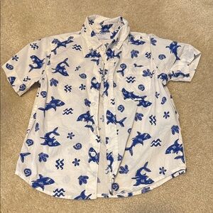 Old Navy White & Blue Shark Print Short-Sleeve Button-Down Shirt